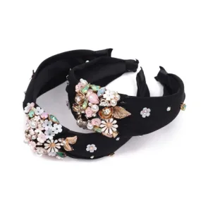 Zelly Black Floral Crystal Hair Band